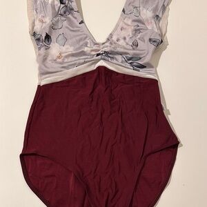 Class In Dancewear Floral and Burgundy Leotard